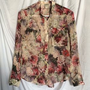 Haute Hippie floral blouse XS red maroon pink